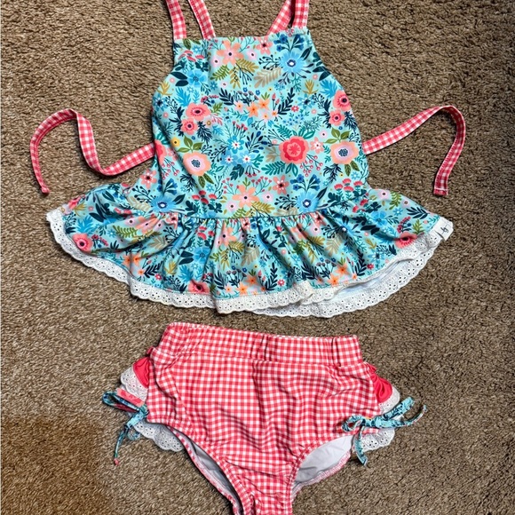 Blue and Pink Floral Gingham Bikini Set
